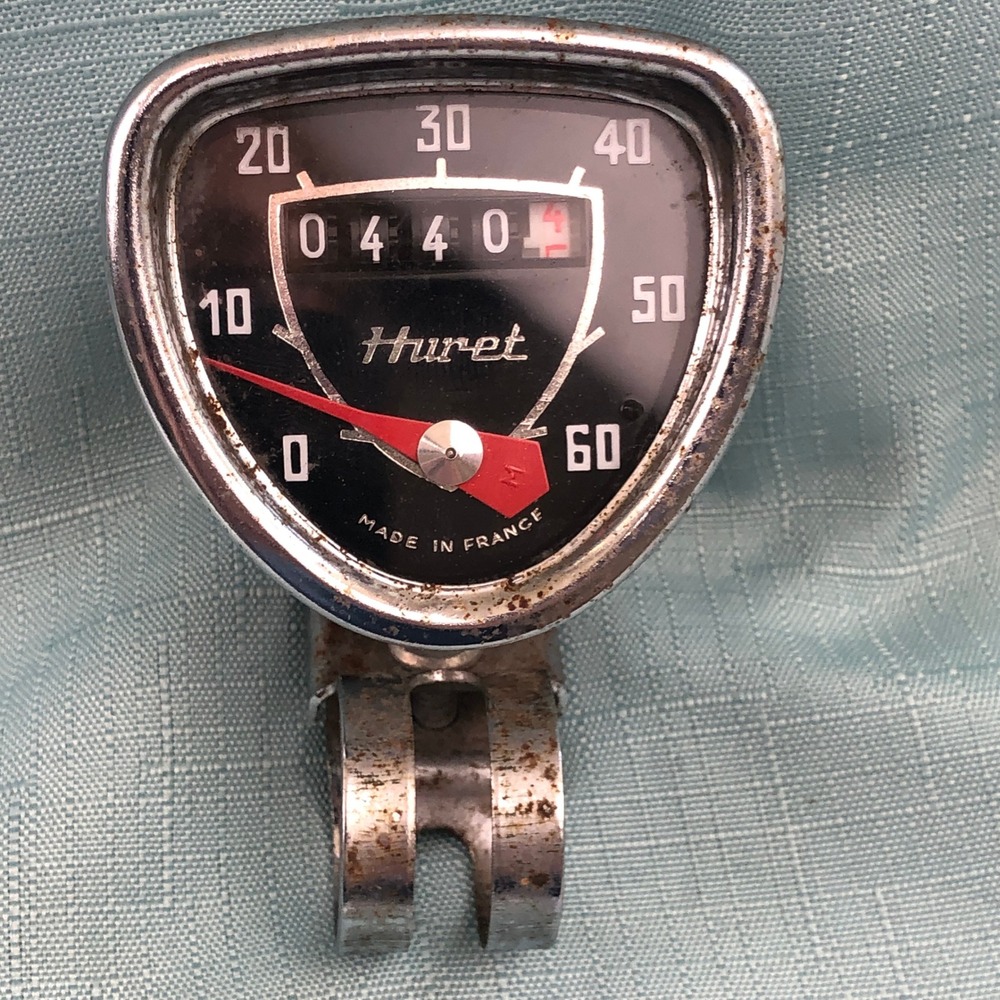 Vintage Huret Bicycle Speedometer Odometer Chrome Made in France 0-60 MPH Gauge